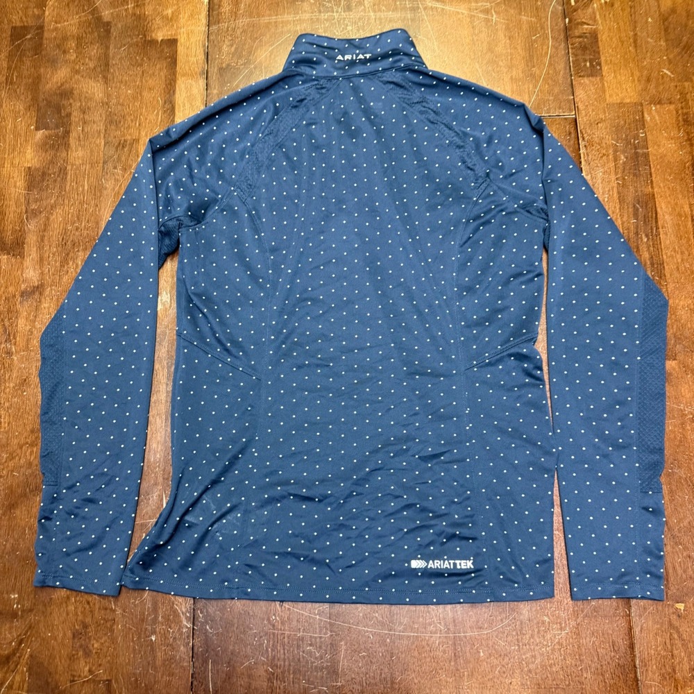 Ariat Quarter 1/4 Zip Top Women M Navy Blue Polka Dot AriatTEK Performance Shirt - Picture 8 of 10